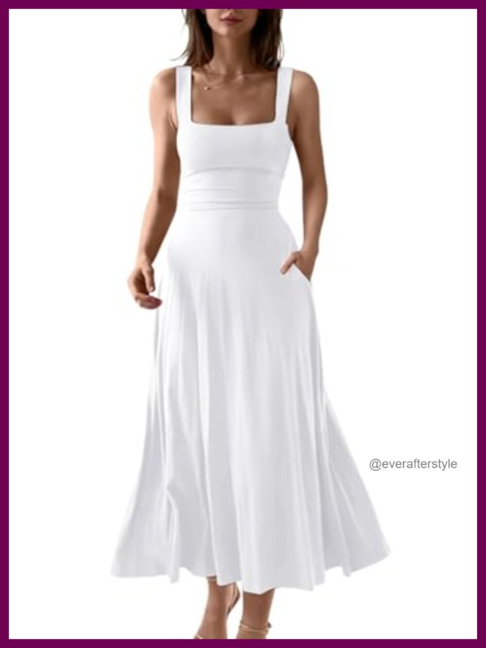 Women's Sleeveless Square Neck A-Line Flowy Long Dress